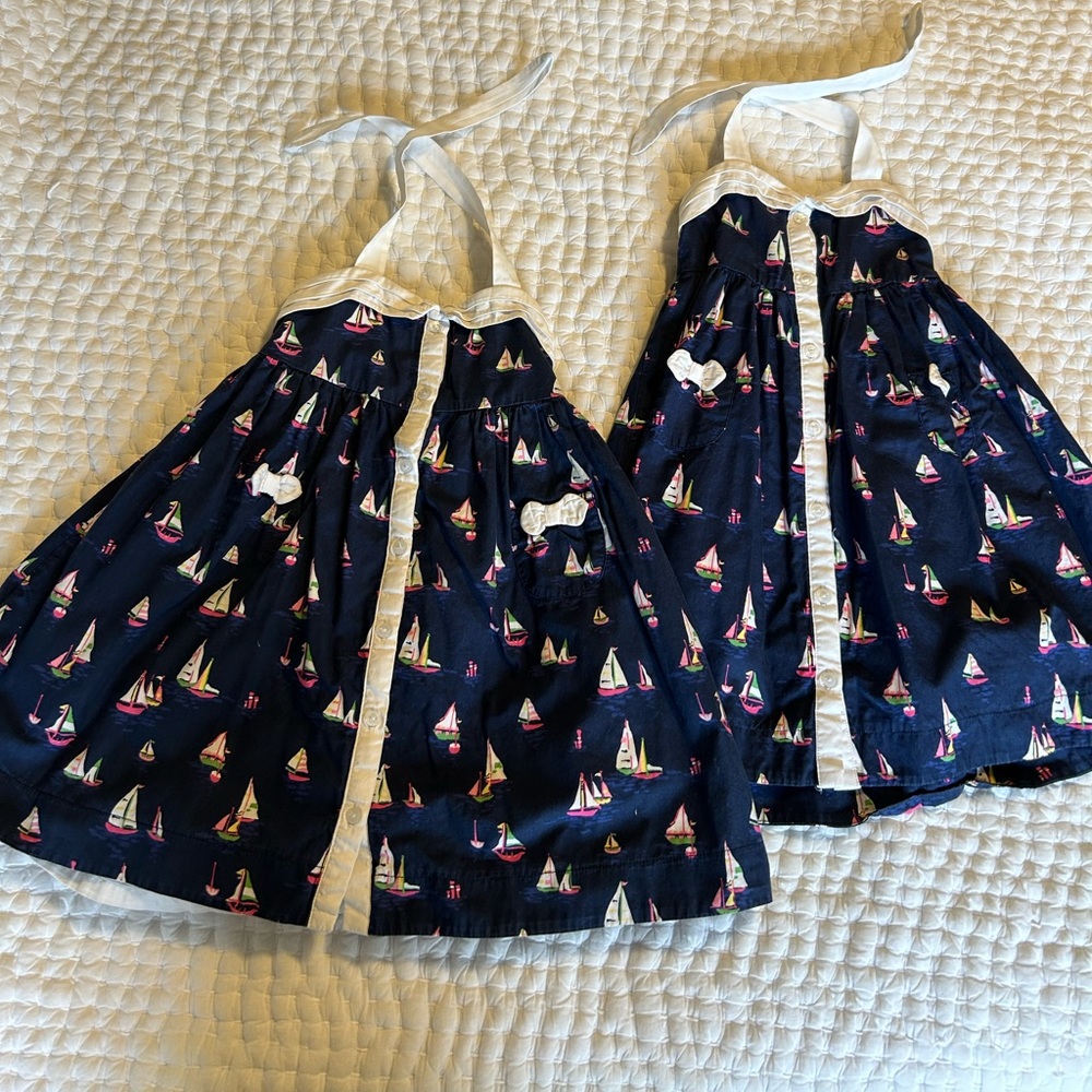 Janie and Jack Sail Boat Print Twin Dresses bundle